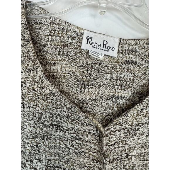 Reba Rose Cardigan Knit Beige Neutral Grandma Retro 90s Made in USA - Picture 3 of 12
